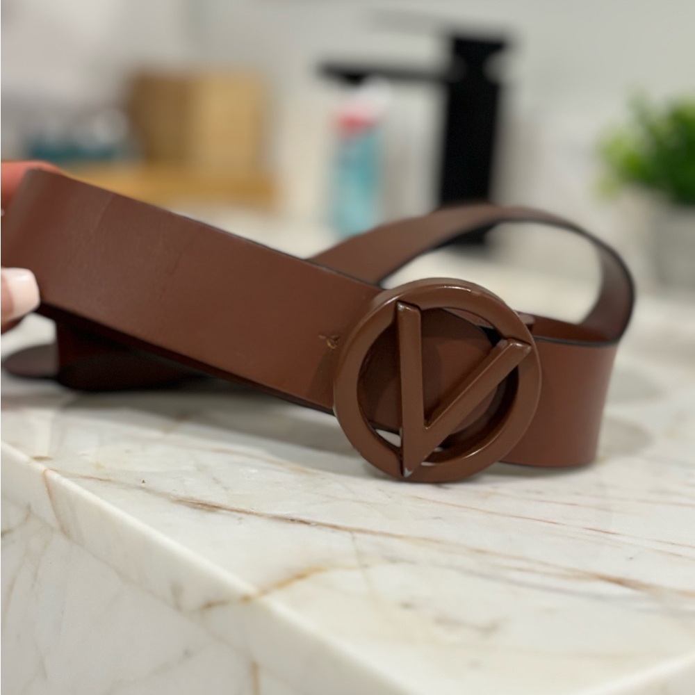 Valentino Garavani Women’s VLogo Leather Belt Brown Size 34